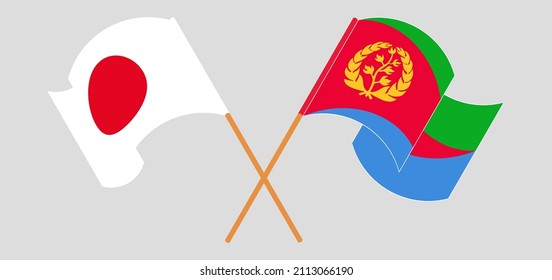 Crossed and waving flags of Japan and Eritrea. Vector illustration
