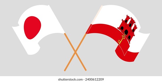 Crossed and waving flags of Japan and Gibraltar. Vector illustration
