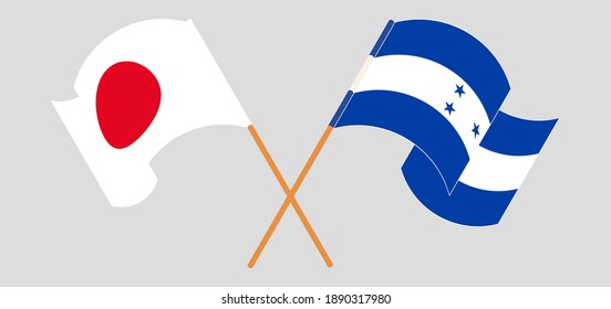 Crossed and waving flags of Japan and Honduras