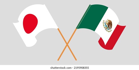 Crossed and waving flags of Japan and Mexico. Vector illustration
