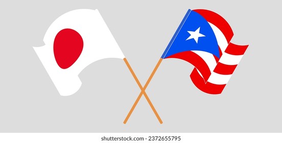 Crossed and waving flags of Japan and Puerto Rico. Vector illustration
