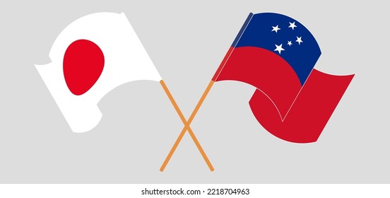 Crossed and waving flags of Japan and Samoa. Vector illustration
