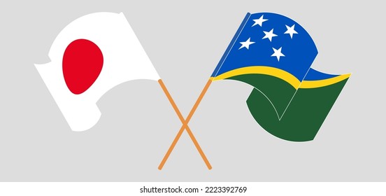 Crossed and waving flags of Japan and Solomon Islands. Vector illustration
