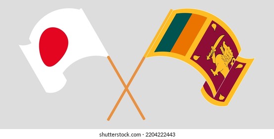 Crossed and waving flags of Japan and Sri Lanka. Vector illustration
