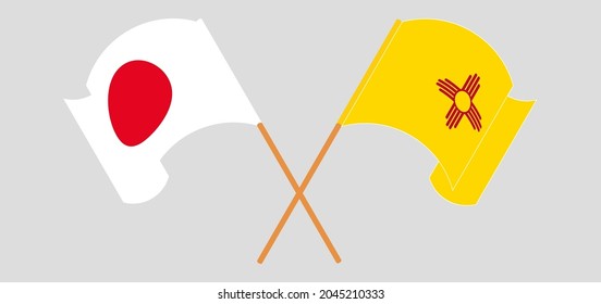 Crossed and waving flags of Japan and the State of New Mexico