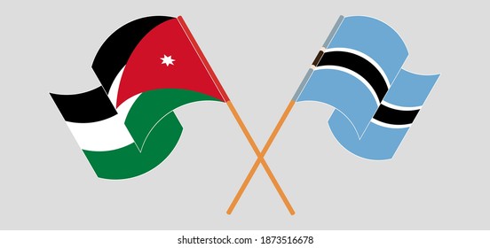 Banderas cruzadas y ondeando banderas de Jordania y Botswana