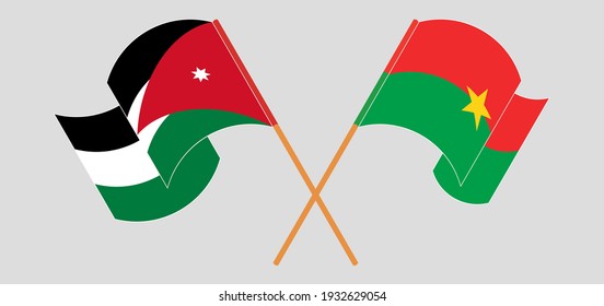 Crossed and waving flags of Jordan and Burkina Faso