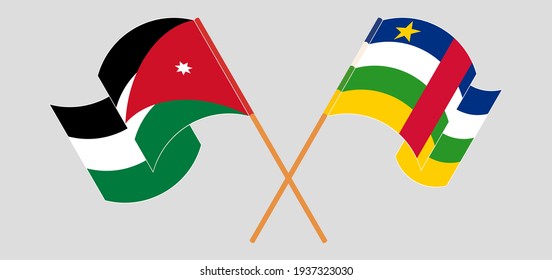 Crossed and waving flags of Jordan and Central African Republic