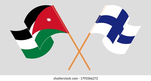 Crossed and waving flags of Jordan and Finland