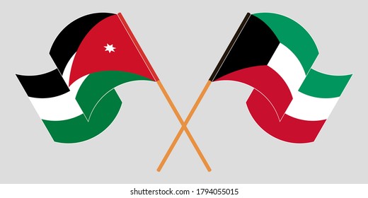 Crossed and waving flags of Jordan and Kuwait