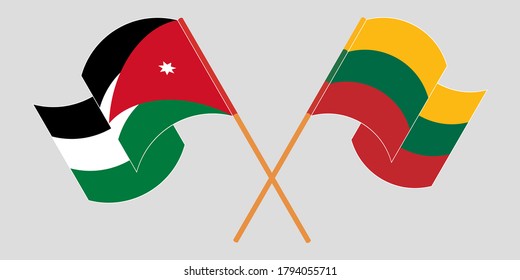 Crossed and waving flags of Jordan and Lithuania