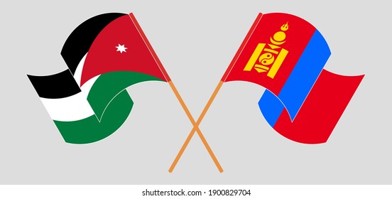 Gekreuzte und wehende Flaggen Jordaniens und der Mongolei
