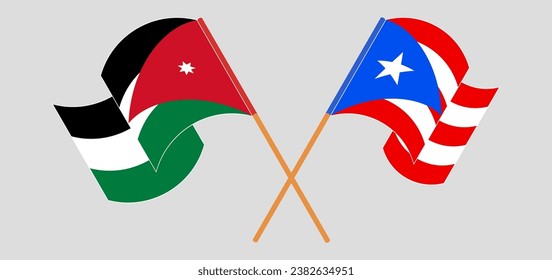 Crossed and waving flags of Jordan and Puerto Rico. Vector illustration
