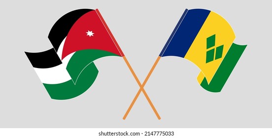 Cruzaron y ondearon banderas de Jordania y San Vicente y las Granadinas. Ilustración del vector
