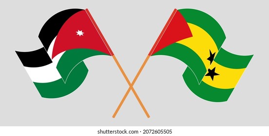 Crossed and waving flags of Jordan and Sao Tome and Principe