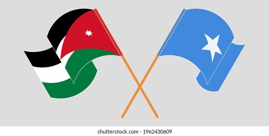 Crossed and waving flags of Jordan and Somalia
