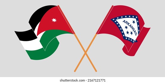 Crossed and waving flags of Jordan and The State of Arkansas. Vector illustration
