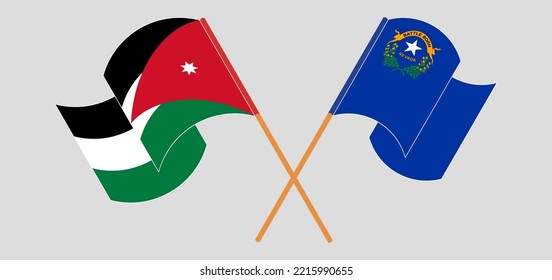 Crossed and waving flags of Jordan and The State of Nevada. Vector illustration
