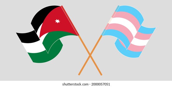 Crossed and waving flags of Jordan and Transgender Pride