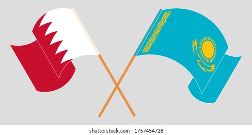 Crossed and waving flags of Kazakhstan and Bahrain