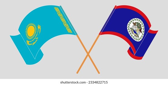 Crossed and waving flags of Kazakhstan and Belize. Vector illustration
