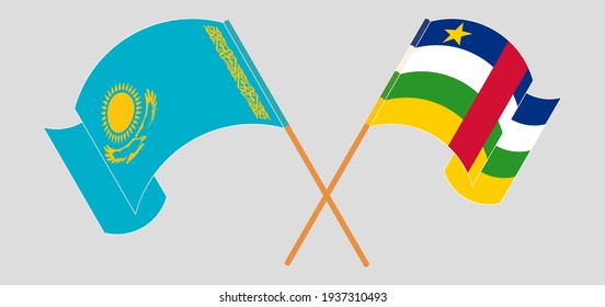 Crossed and waving flags of Kazakhstan and Central African Republic