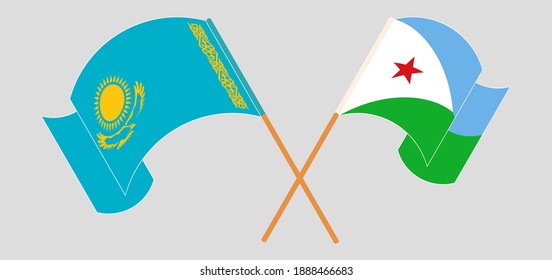 Crossed and waving flags of Kazakhstan and Djibouti