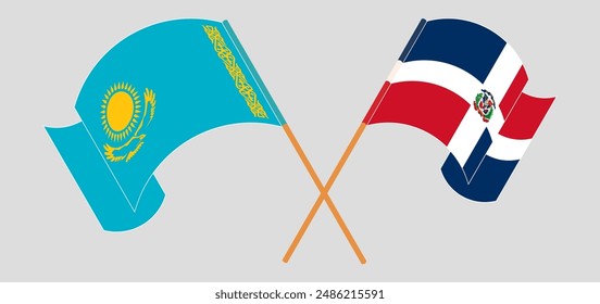 Crossed and waving flags of Kazakhstan and Dominican Republic. Vector illustration
