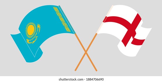 Crossed and waving flags of Kazakhstan and England