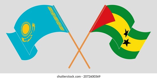 Crossed and waving flags of Kazakhstan and Sao Tome and Principe