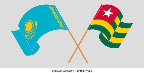 Crossed and waving flags of Kazakhstan and Togo. Vector illustration