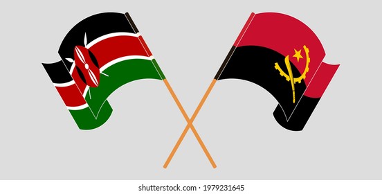 Crossed and waving flags of Kenya and Angola