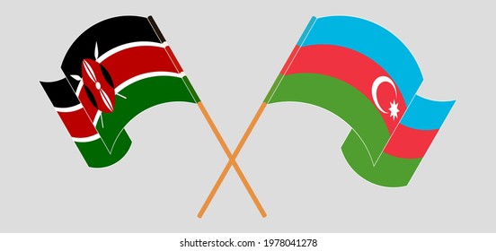 Crossed and waving flags of Kenya and Azerbaijan