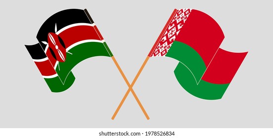  Crossed and waving flags of Kenya and Belarus