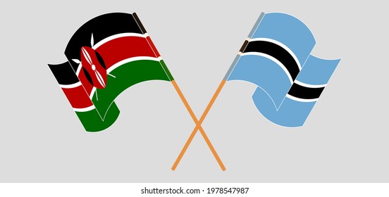 Crossed and waving flags of Kenya and Botswana