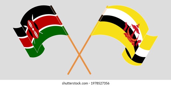 Crossed and waving flags of Kenya and Brunei