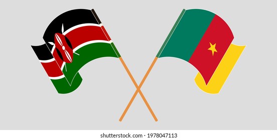 Crossed and waving flags of Kenya and Cameroon