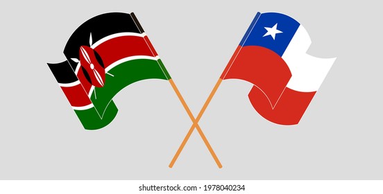 Crossed and waving flags of Kenya and Chile