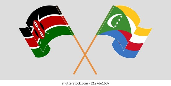 Cruzaron y ondearon banderas de Kenia y Comoras. Ilustración del vector
