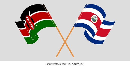 Crossed and waving flags of Kenya and Costa Rica. Vector illustration
