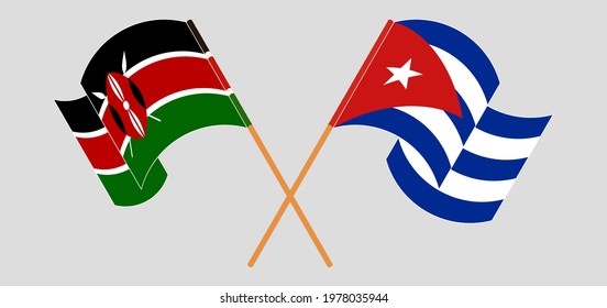 Crossed and waving flags of Kenya and Cuba