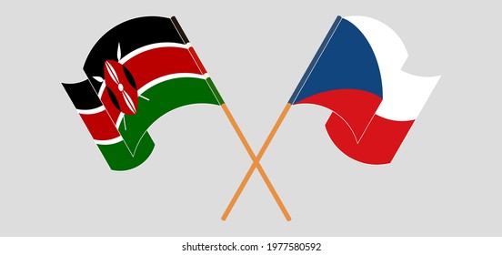 Crossed and waving flags of Kenya and Czech Republic