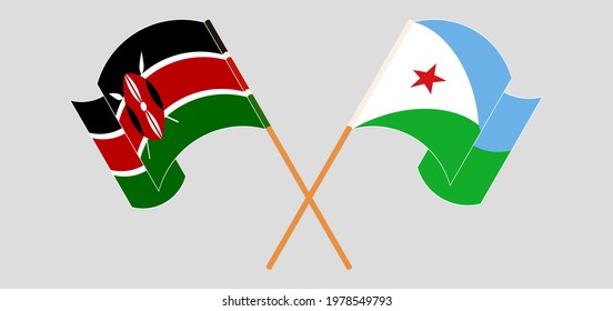 Crossed and waving flags of Kenya and Djibouti