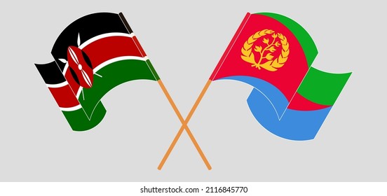 Crossed and waving flags of Kenya and Eritrea. Vector illustration
