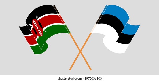 Crossed and waving flags of Kenya and Estonia