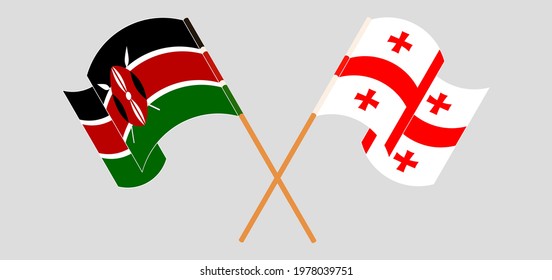 Crossed and waving flags of Kenya and Georgia