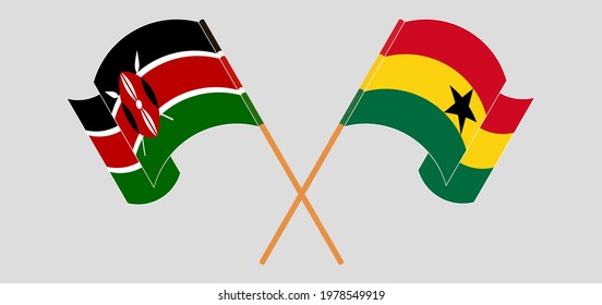 Crossed and waving flags of Kenya and Ghana