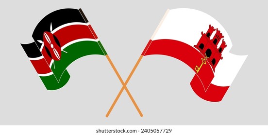 Crossed and waving flags of Kenya and Gibraltar. Vector illustration
