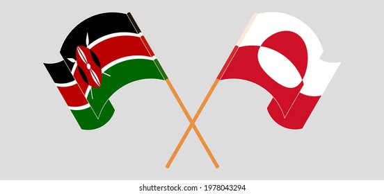 Crossed and waving flags of Kenya and Greenland