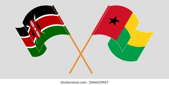 Crossed and waving flags of Kenya and Guinea-Bissau. Vector illustration
